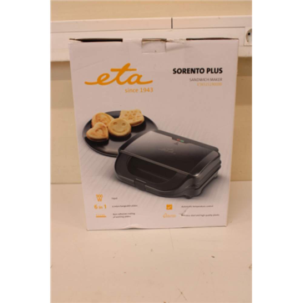 SALE OUT. ETA , Sorento Plus ETA515190000 , Sandwich Maker , 900 W , Number of plates 6 , Number of pastry 2 , Black , DEMO, MISSING CLASSIC PANKAKES PLATE