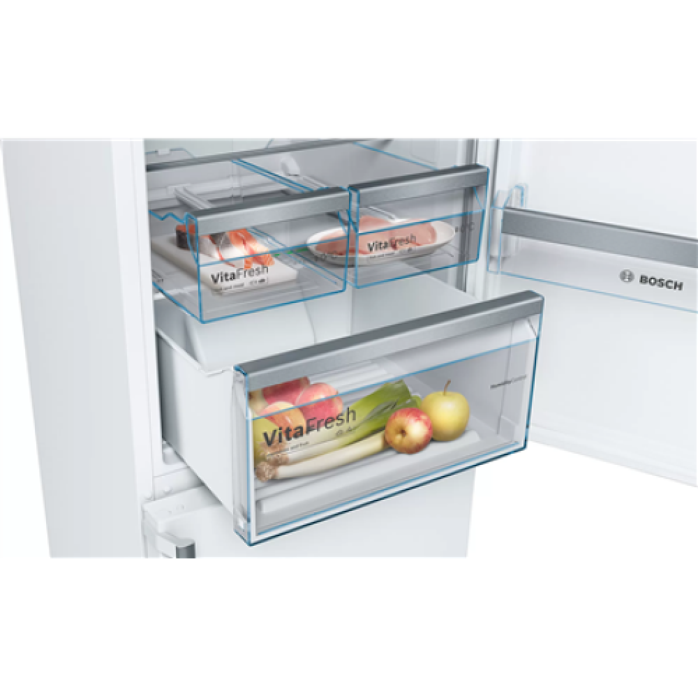 Bosch Refrigerator KGN397WER Series 4 Energy efficiency class E, Free standing, Combi, Height 203 cm, No Frost system, Fridge net capacity 279 L, Freezer net capacity 89 L, 39 dB, White