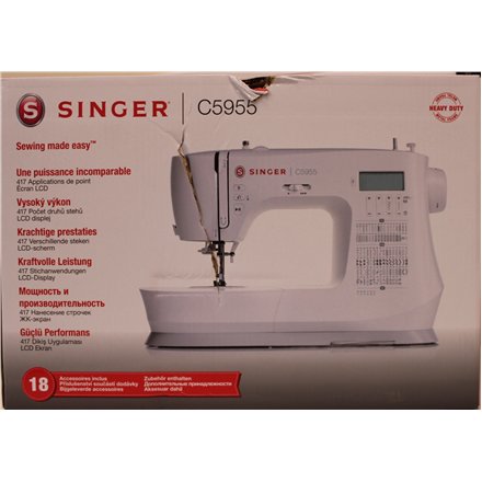SALE OUT. , Singer Sewing Machine , C5955 , Number of stitches 417 , Number of buttonholes 8 , White , DAMAGED PACKAGING AND EXTENSION TABLE COVER PAINT