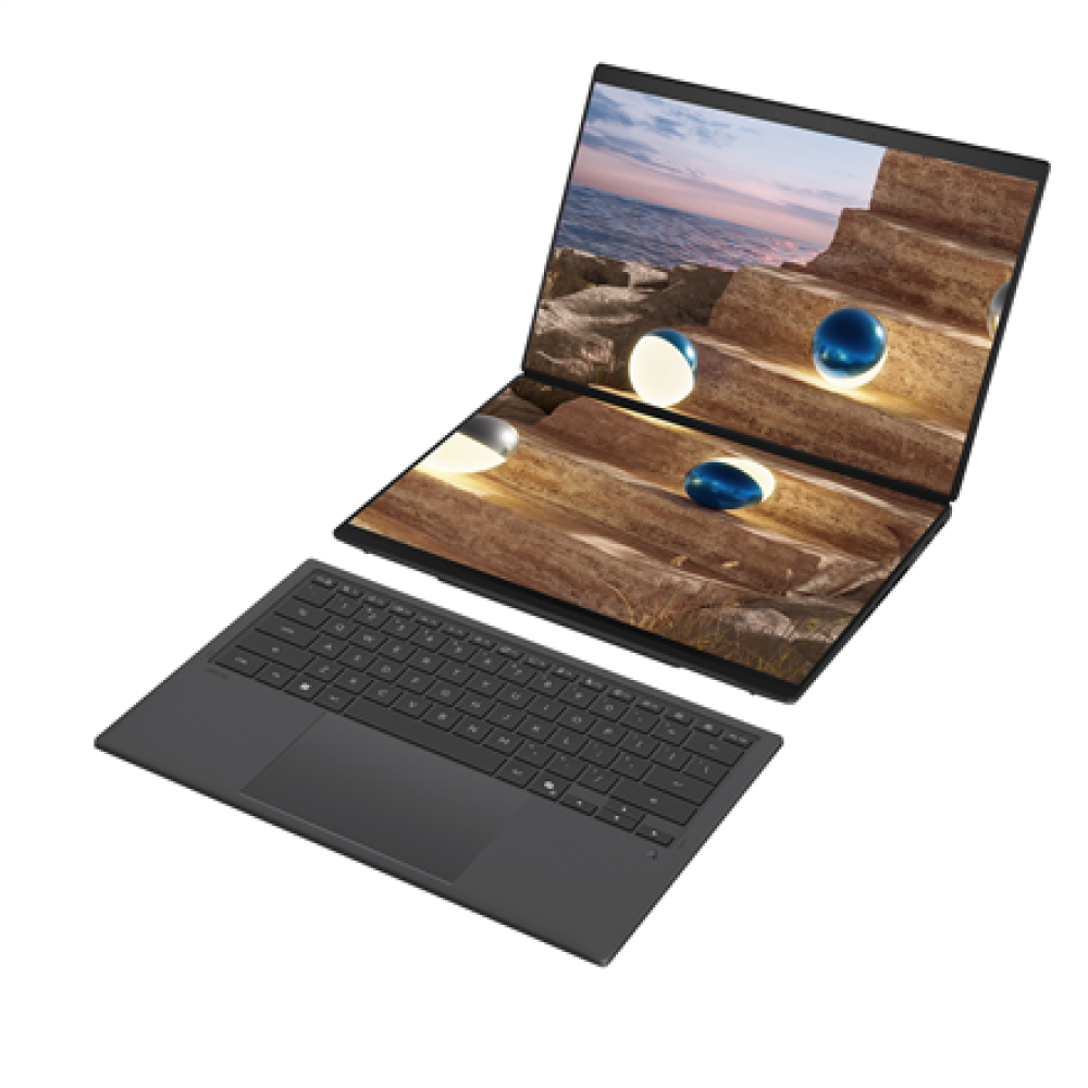 Asus , Zenbook Duo UX8407AA-SN066W , Moher Gray , 14 , OLED , Touchscreen , 2.8K , 2880 x 1800 pixels , 144 Hz , Anti-Reflective , Intel Core Ultra X9 , 378H , 32 GB , LPDDR5X , Solid-state drive capacity 2000 GB , Intel Arc Graphics , Windows 11 Pro , 80