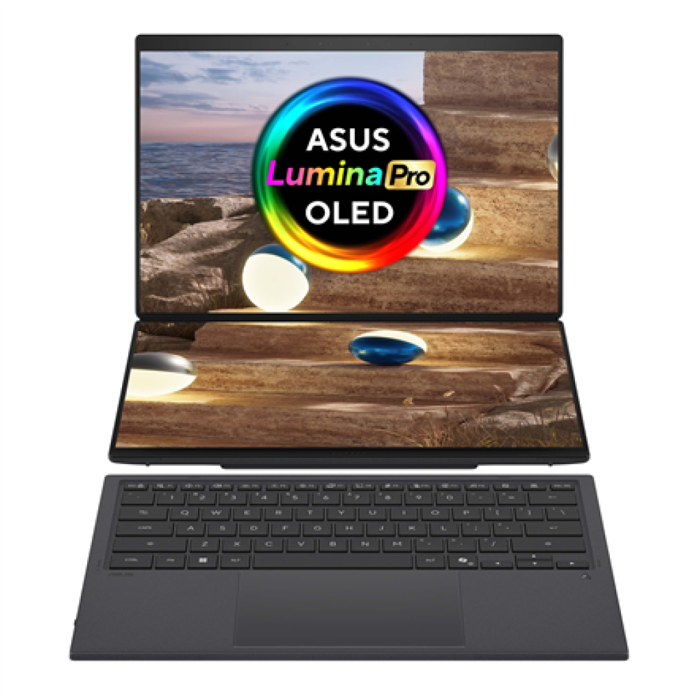Asus , Zenbook Duo UX8407AA-SN066W , Moher Gray , 14 , OLED , Touchscreen , 2.8K , 2880 x 1800 pixels , 144 Hz , Anti-Reflective , Intel Core Ultra X9 , 378H , 32 GB , LPDDR5X , Solid-state drive capacity 2000 GB , Intel Arc Graphics , Windows 11 Pro , 80