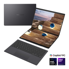 Asus , Zenbook Duo UX8407AA-SN066W , Moher Gray , 14 , OLED , Touchscreen , 3K , 2880 x 1800 pixels , 144 Hz , Glossy , Intel Core Ultra X9 , 388H , 32 GB , LPDDR5X , Solid-state drive capacity 2000 GB , Intel Arc Graphics , Windows 11 Home , 802.11be , B