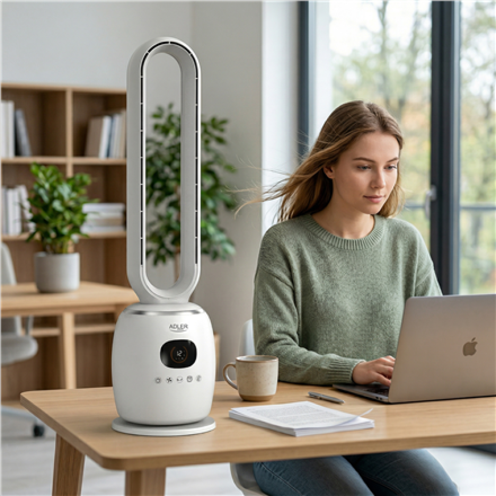 Adler Bladeless Fan , AD 7344 , Tower Fan , White , Diameter 23 cm , Number of speeds 3 , Oscillation , 60 W , Remote control
