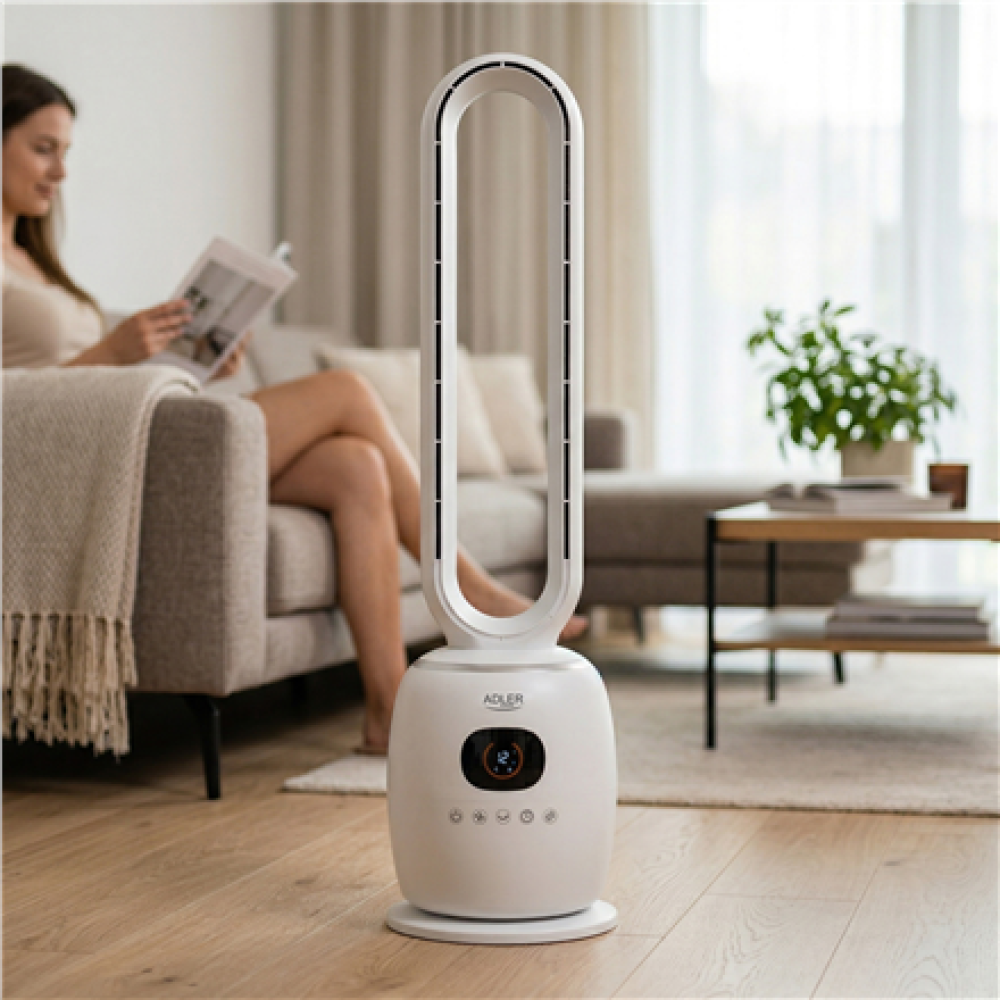 Adler Bladeless Fan , AD 7344 , Tower Fan , White , Diameter 23 cm , Number of speeds 3 , Oscillation , 60 W , Remote control