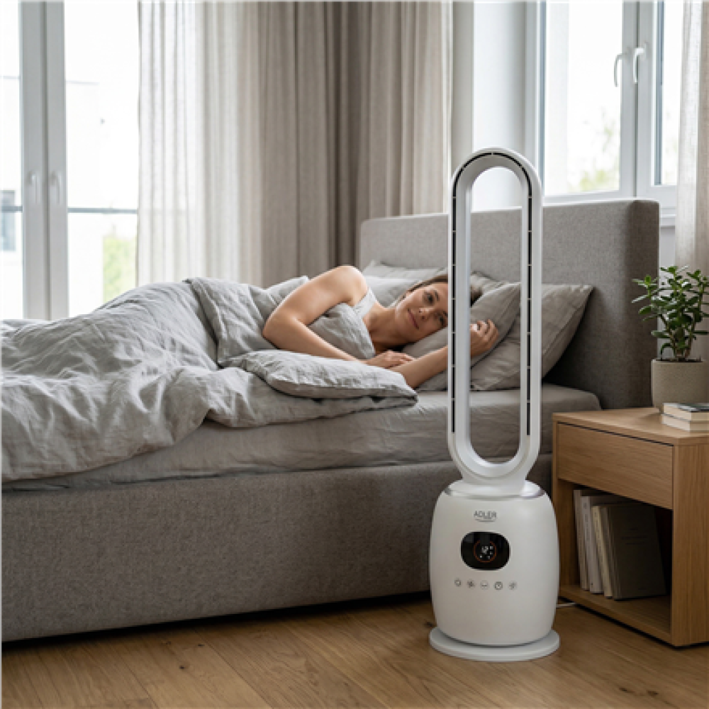 Adler Bladeless Fan , AD 7344 , Tower Fan , White , Diameter 23 cm , Number of speeds 3 , Oscillation , 60 W , Remote control