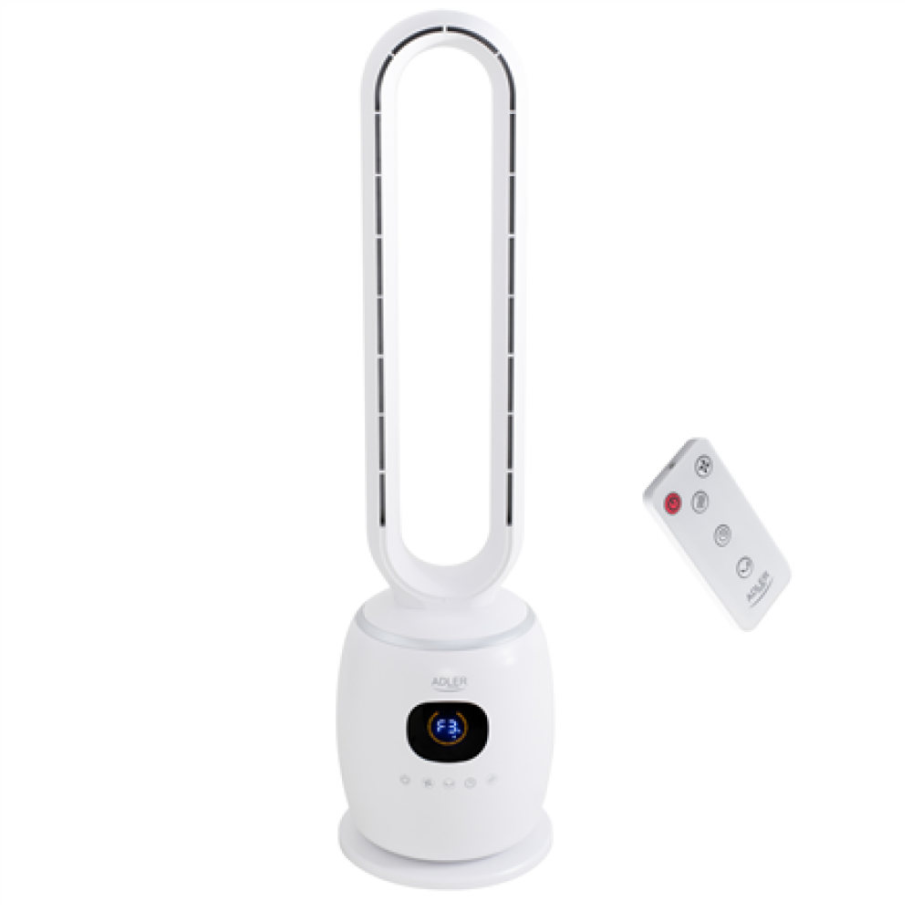 Adler Bladeless Fan , AD 7344 , Tower Fan , White , Diameter 23 cm , Number of speeds 3 , Oscillation , 60 W , Remote control