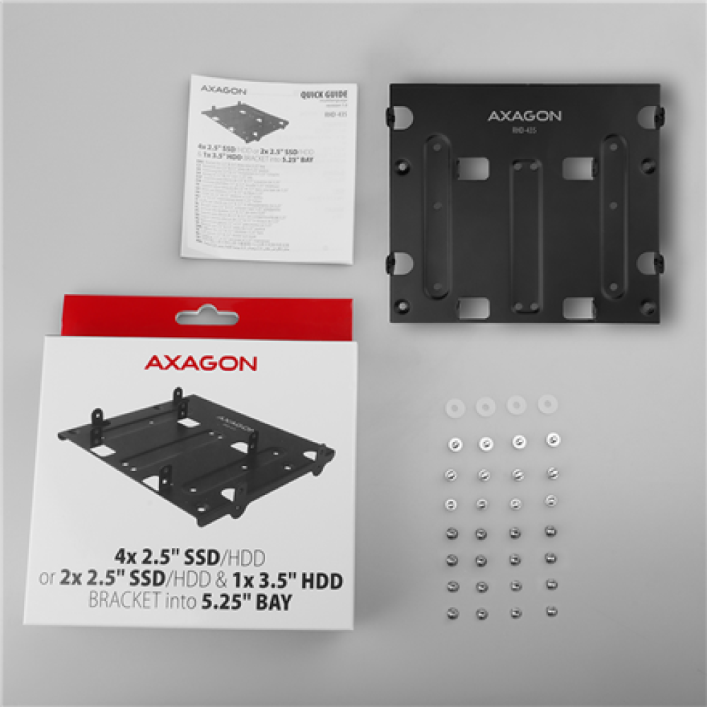 AXAGON Metal frame for mounting four 2.5 disks or two 2.5 disks and one 3.5 disk in a 5.25 position , RHD-435