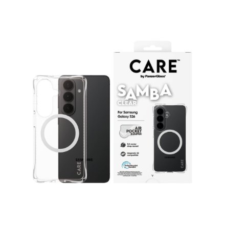 CARE by PanzerGlass Samba Case Transparent w. White Qi Samsung New Galaxy S26 , PanzerGlass