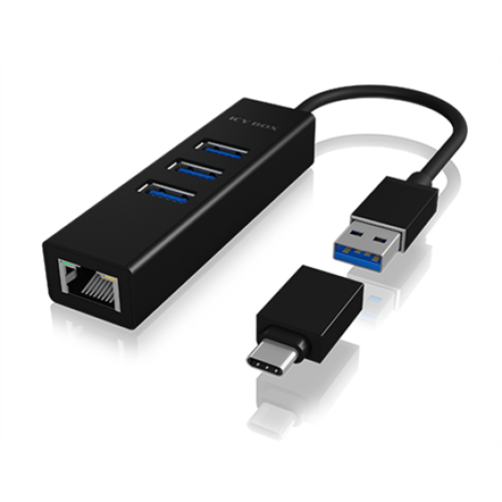 Raidsonic , 4 Port Hub with USB 3.0 Type-A, Type-C, Gigabit LAN , Icy Box IB-HUB1419-LAN