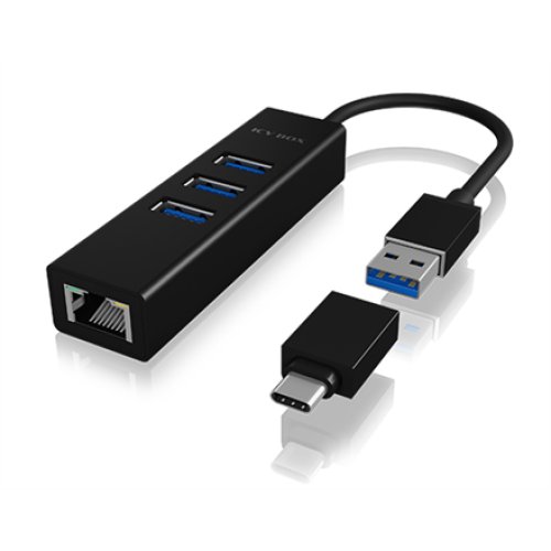 Raidsonic , 4 Port Hub with USB 3.0 Type-A, Type-C, Gigabit LAN , Icy Box IB-HUB1419-LAN