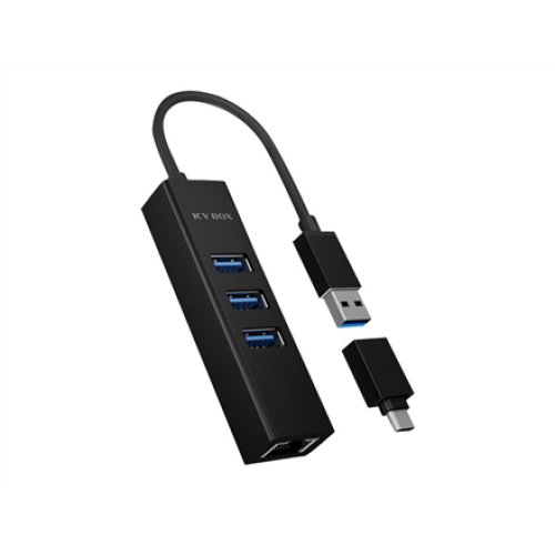Raidsonic , 4 Port Hub with USB 3.0 Type-A, Type-C, Gigabit LAN , Icy Box IB-HUB1419-LAN
