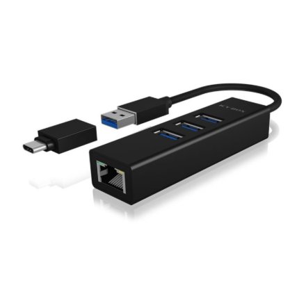 Raidsonic , 4 Port Hub with USB 3.0 Type-A, Type-C, Gigabit LAN , Icy Box IB-HUB1419-LAN