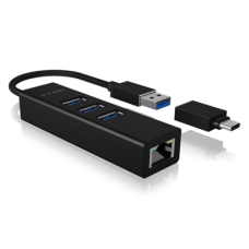Raidsonic , 4 Port Hub with USB 3.0 Type-A, Type-C, Gigabit LAN , Icy Box IB-HUB1419-LAN