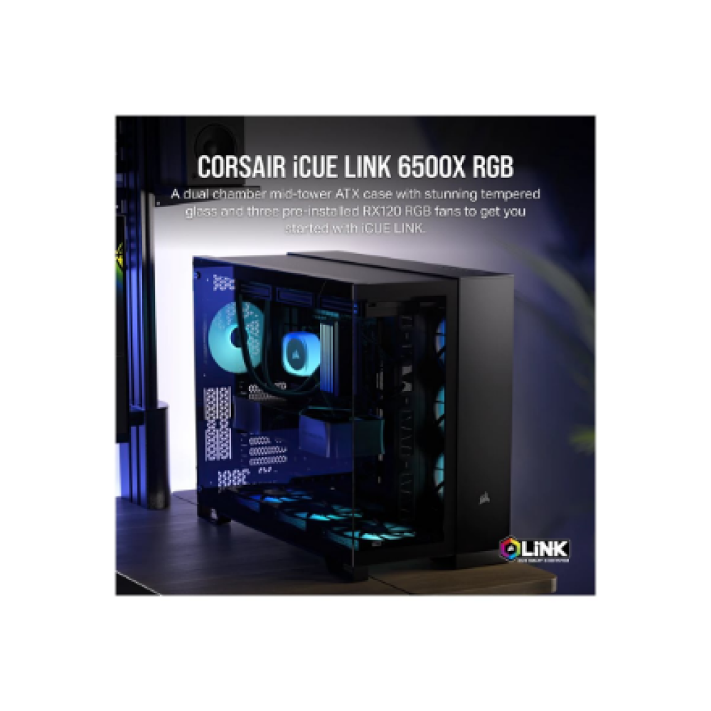 Corsair Dual Chamber PC Case , iCUE LINK 6500X RGB , Black , Mid Tower , Power supply included No , ATX