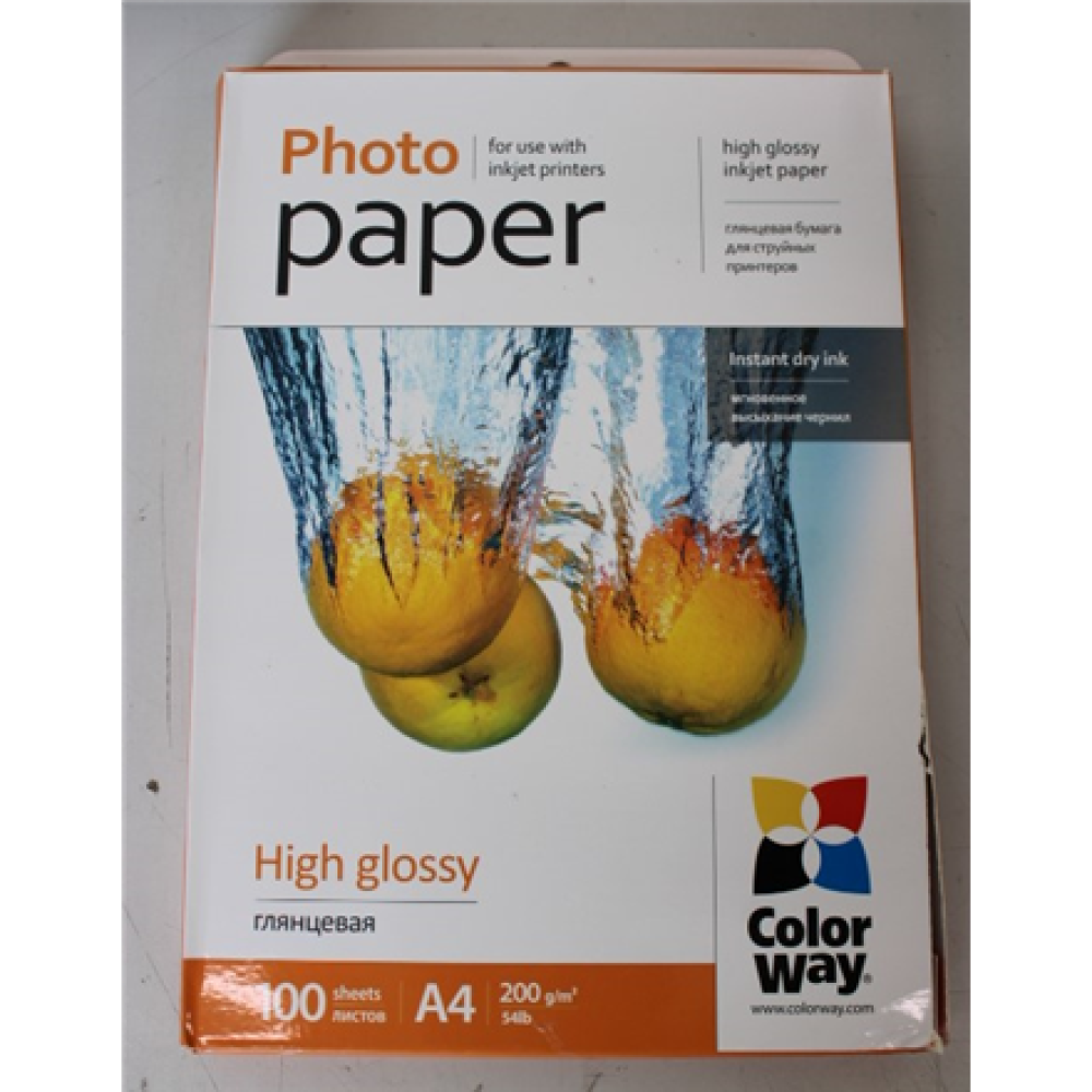 SALE OUT. ColorWay High Glossy Photo Paper, A4, 200g/m, 100 sheets , ColorWay 200 g/m² , A4 , High Glossy Photo Paper , DAMAGED PACKAGING