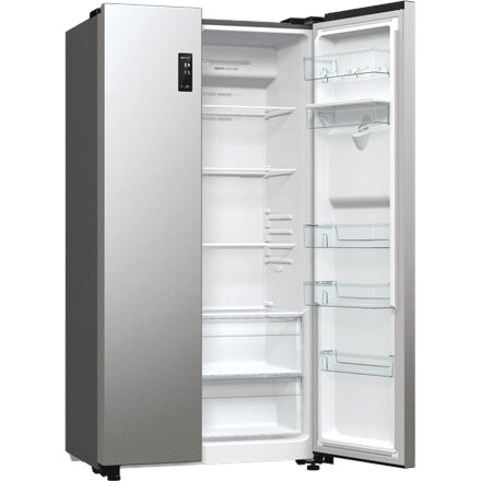Gorenje Refrigerator , NRR9185EAXLWD , Energy efficiency class E , Free standing , Side by side , Height 178.6 cm , No Frost system , Fridge net capacity 355 L , Freezer net capacity 192 L , Display , 38 dB , Grey