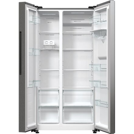 Gorenje Refrigerator , NRR9185EAXLWD , Energy efficiency class E , Free standing , Side by side , Height 178.6 cm , No Frost system , Fridge net capacity 355 L , Freezer net capacity 192 L , Display , 38 dB , Grey