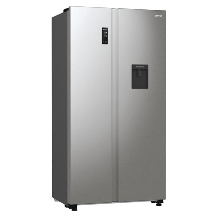 Gorenje Refrigerator , NRR9185EAXLWD , Energy efficiency class E , Free standing , Side by side , Height 178.6 cm , No Frost system , Fridge net capacity 355 L , Freezer net capacity 192 L , Display , 38 dB , Grey