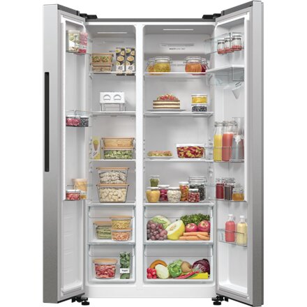Gorenje Refrigerator , NRR9185EAXLWD , Energy efficiency class E , Free standing , Side by side , Height 178.6 cm , No Frost system , Fridge net capacity 355 L , Freezer net capacity 192 L , Display , 38 dB , Grey