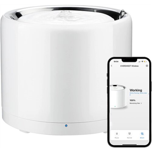 PETKIT , Smart Pet Drinking Fountain , Eversweet 3 Pro (Wireless Pump) , Capacity 1.8 L , Filtering , Material Stainless Steel, ABS , White