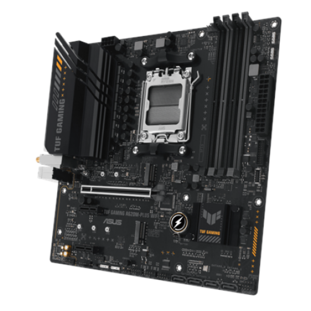 Asus , TUF GAMING A620M-PLUS WIFI , Processor family AMD , Processor socket AM5 , DDR5 DIMM , Memory slots 4 , Supported hard disk drive interfaces SATA, M.2 , Number of SATA connectors 4 , Chipset AMD A620 , Micro-ATX