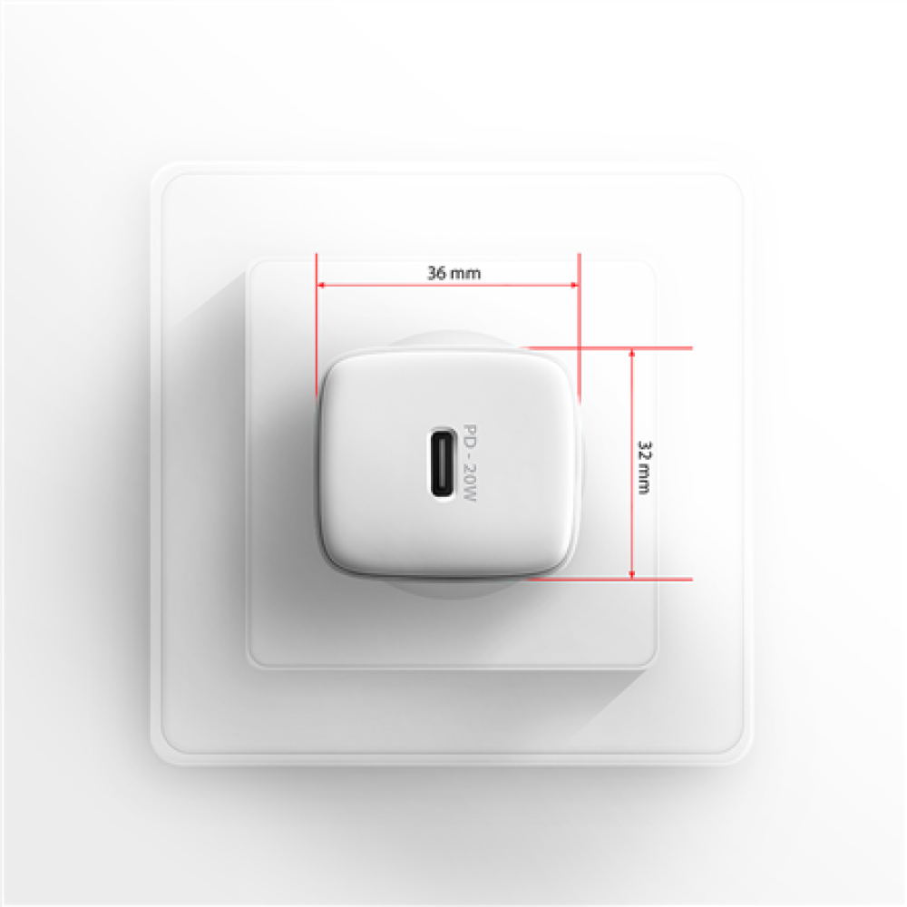 AXAGON Wallcharger 1x port USB-C, PD3.0 / PPS /QC4+/AFC/FCP/Apple, 20W , ACU-PD20W