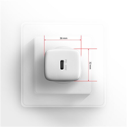 AXAGON Wallcharger 1x port USB-C, PD3.0 / PPS /QC4+/AFC/FCP/Apple, 20W , ACU-PD20W