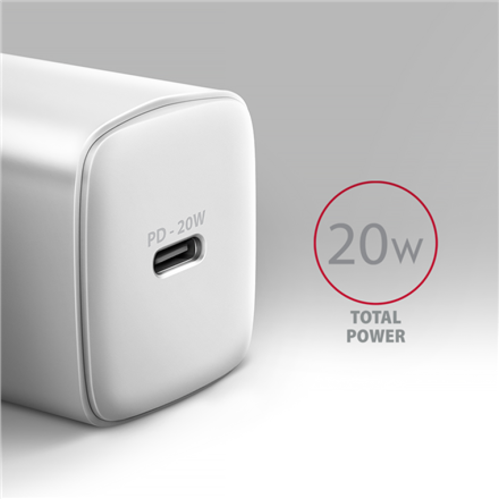 AXAGON Wallcharger 1x port USB-C, PD3.0 / PPS /QC4+/AFC/FCP/Apple, 20W , ACU-PD20W
