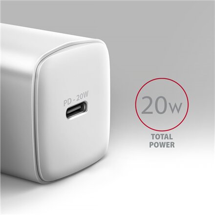 AXAGON Wallcharger 1x port USB-C, PD3.0 / PPS /QC4+/AFC/FCP/Apple, 20W , ACU-PD20W