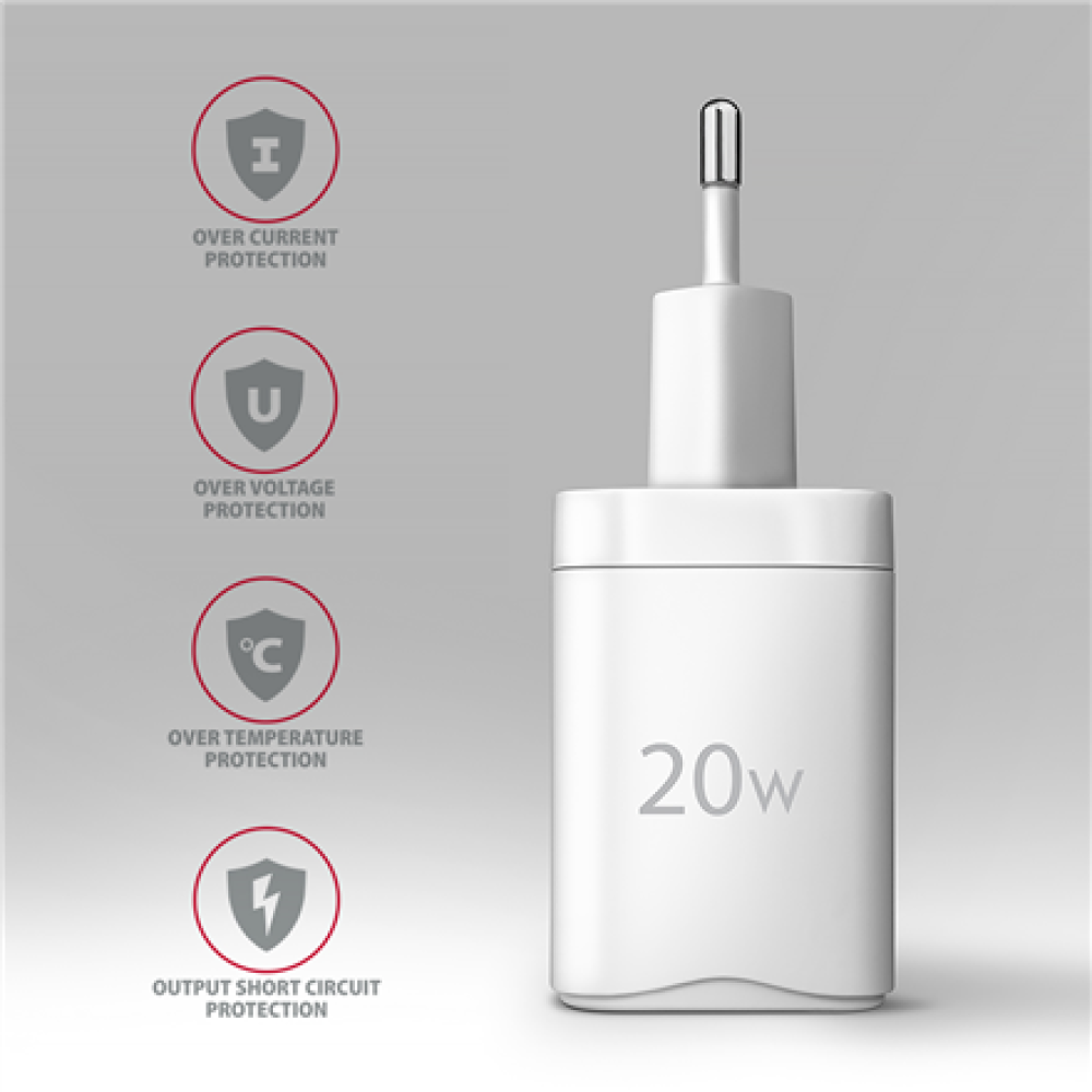 AXAGON Wallcharger 1x port USB-C, PD3.0 / PPS /QC4+/AFC/FCP/Apple, 20W , ACU-PD20W