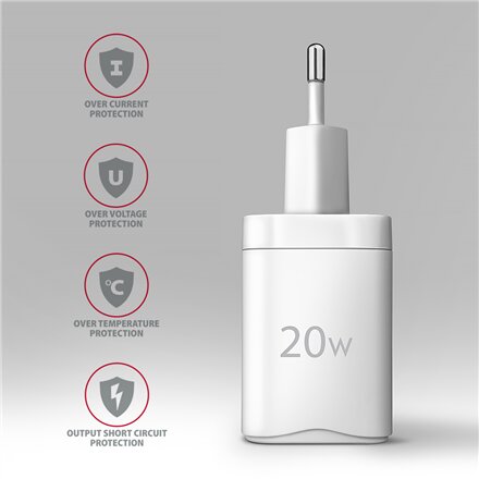 AXAGON Wallcharger 1x port USB-C, PD3.0 / PPS /QC4+/AFC/FCP/Apple, 20W , ACU-PD20W
