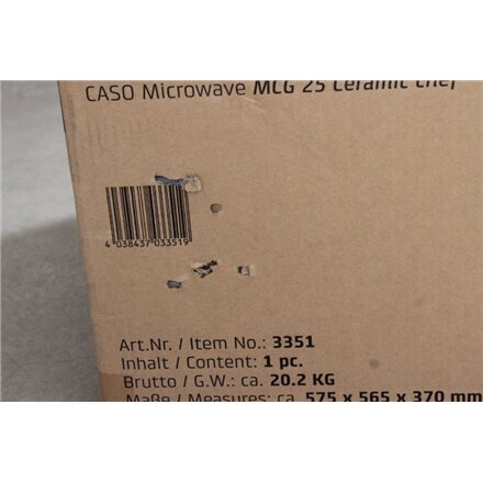 SALE OUT. Caso , Microwave oven , MCG 25 , Free standing , 25 L , 900 W , Convection , Grill , Black, Stainless steel , DAMAGED PACKAGING, SCRATCHED ON FRONT