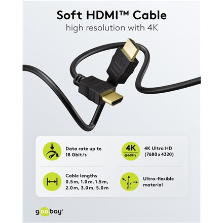 Goobay 80104 Soft HDMI High-Speed Cable with Ethernet , Soft , 3 m