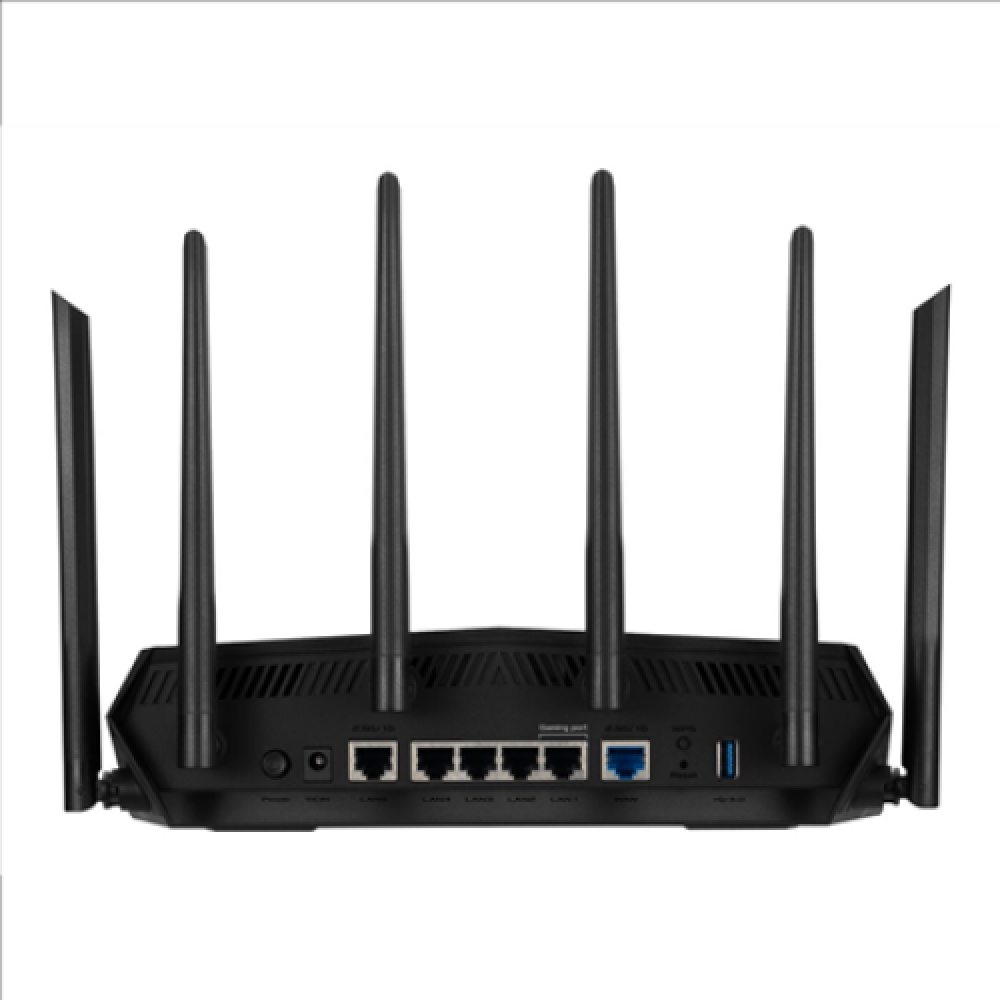 Dual Band WiFi6 Gigabit Router , TUF Gaming AX6000 , 802.11ax , 1148+4804 Mbit/s , 10/100/1000 Mbit/s , Ethernet LAN (RJ-45) ports 5 , Mesh Support Yes , MU-MiMO Yes , No mobile broadband , Antenna type External