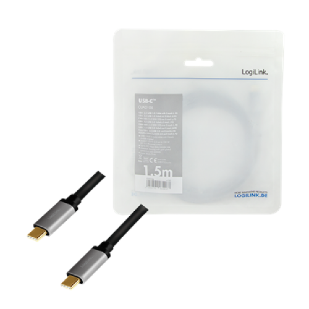 Logilink , USB 2.0 Type-C , C/M to C/M, PD3, alu , CUA0106 USB 2.0 Type-C cable , USB-C (male) , USB-C (male)