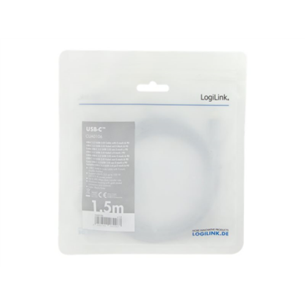 Logilink , USB 2.0 Type-C , C/M to C/M, PD3, alu , CUA0106 USB 2.0 Type-C cable , USB-C (male) , USB-C (male)