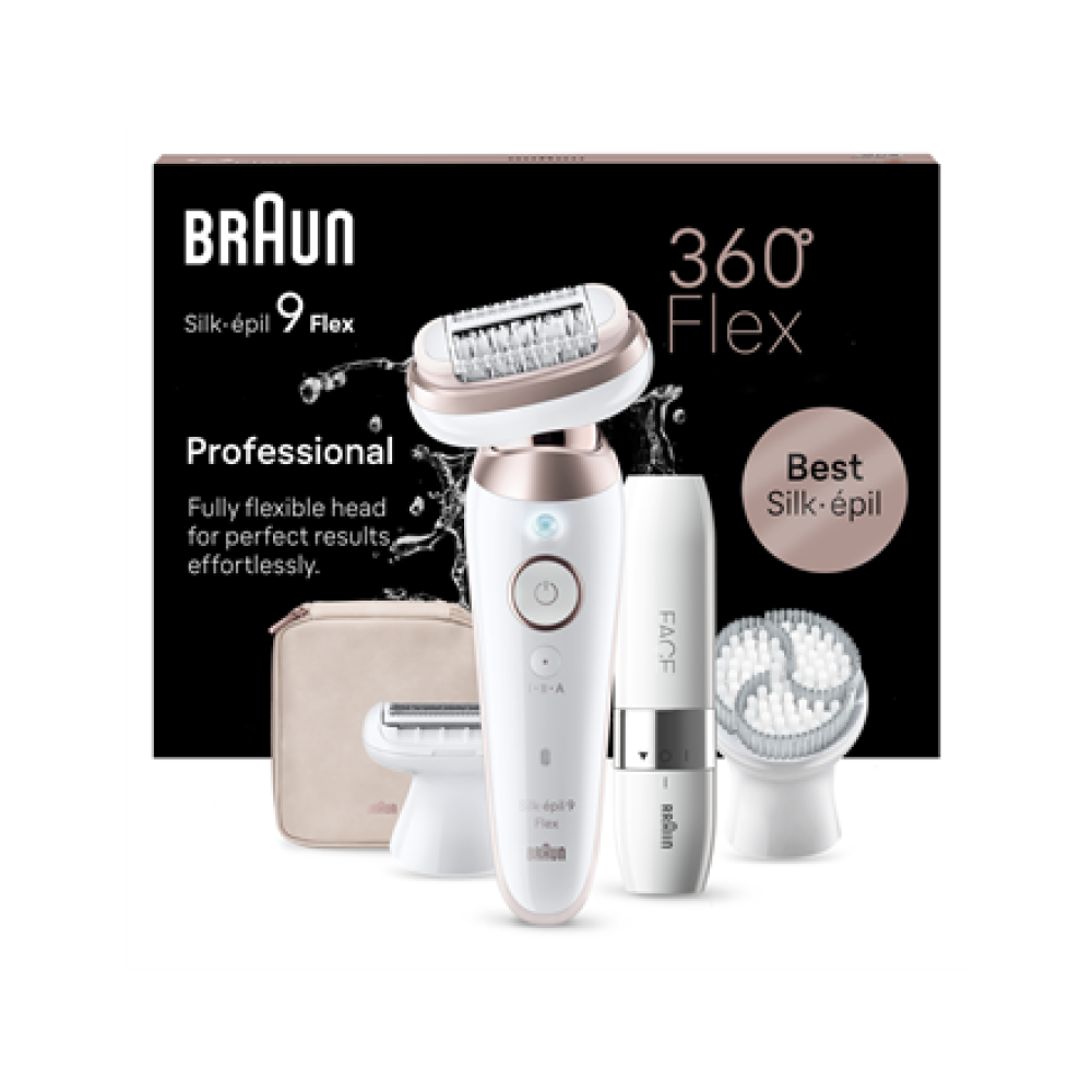 SES9-360 Braun Epilator , SES9-360 Silk épil 9 Flex 3D , Operating time (max) 50 min , Number of power levels 1 , Wet & Dry , White/Rose