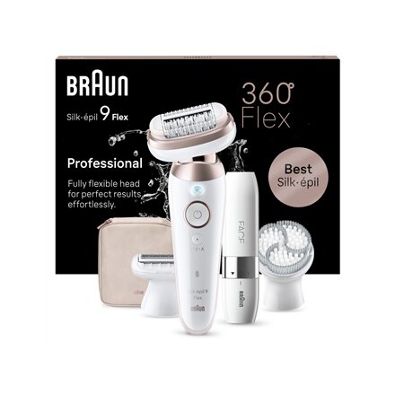 Braun Epilator , SES9-360 Silk épil 9 Flex 3D , Operating time (max) 50 min , Number of power levels 1 , Wet & Dry , White/Rose