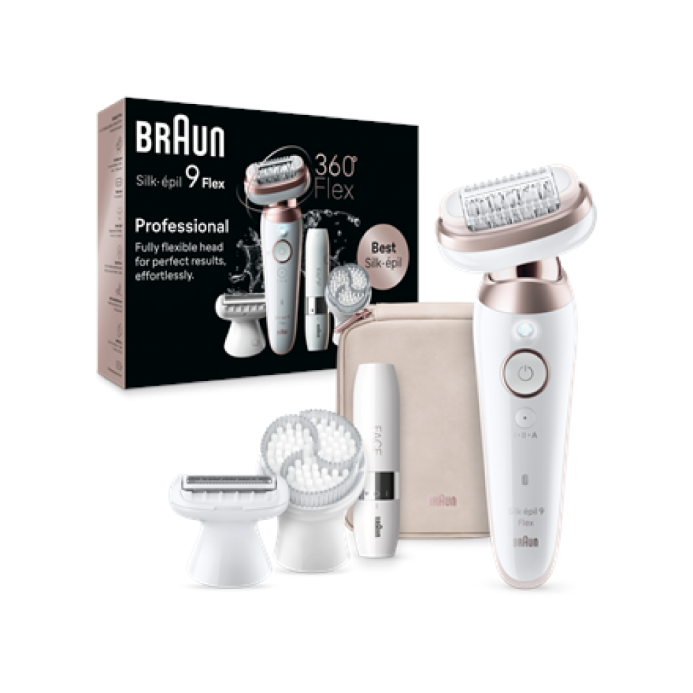 SES9-360 Braun Epilator , SES9-360 Silk épil 9 Flex 3D , Operating time (max) 50 min , Number of power levels 1 , Wet & Dry , White/Rose