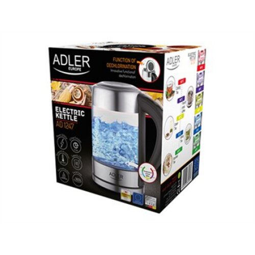 Adler , Kettle , AD 1247 , With electronic control , 1850 W , 1.7 L , Stainless steel/Glass , 360° rotational base , Stainless steel/Transparent