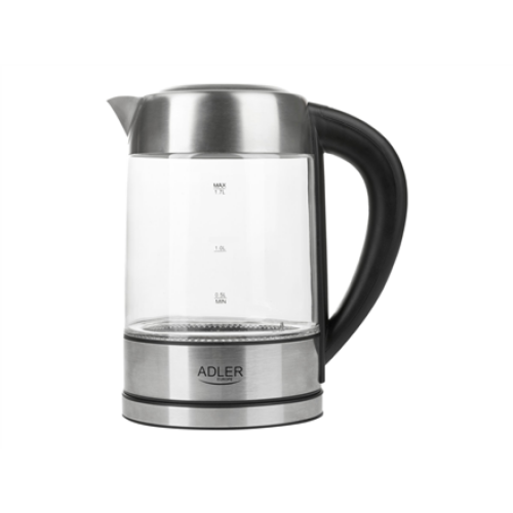 Adler , Kettle , AD 1247 NEW , With electronic control , 1850 - 2200 W , 1.7 L , Stainless steel, glass , 360° rotational base , Stainless steel/Transparent