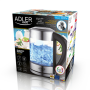 Adler , Kettle , AD 1247 NEW , With electronic control , 1850 - 2200 W , 1.7 L , Stainless steel, glass , 360° rotational base , Stainless steel/Transparent