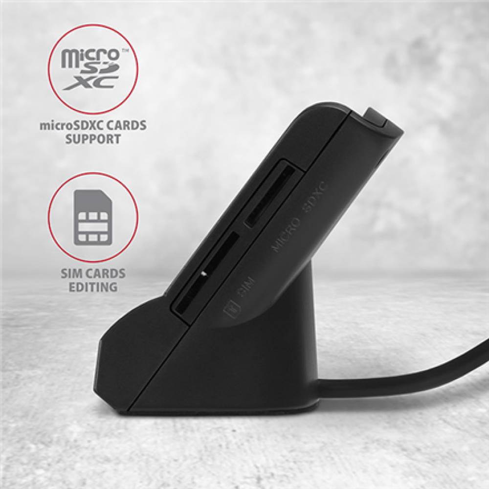 AXAGON Universal desktop USB contact Smart/ID and SD/microSD/SIM card reader , CRE-SM2