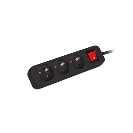 Lanberg Cable Power Strip, 3X French Outlets with Switch, Quality-Grade Copper, 3 m , PS1-03E-0300-BK