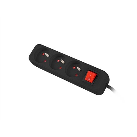 Lanberg Cable Power Strip, 3X French Outlets with Switch, Quality-Grade Copper, 3 m , PS1-03E-0300-BK