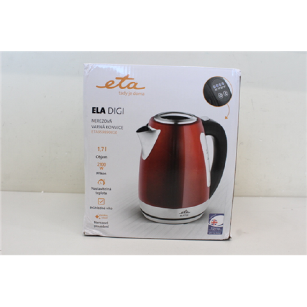 SALE OUT. ETA , Kettle , Ela Digi ETA959890010 , Electric , 2200 W , 1.7 L , Stainless steel , 360° rotational base , Red , DAMAGED PACKAGING