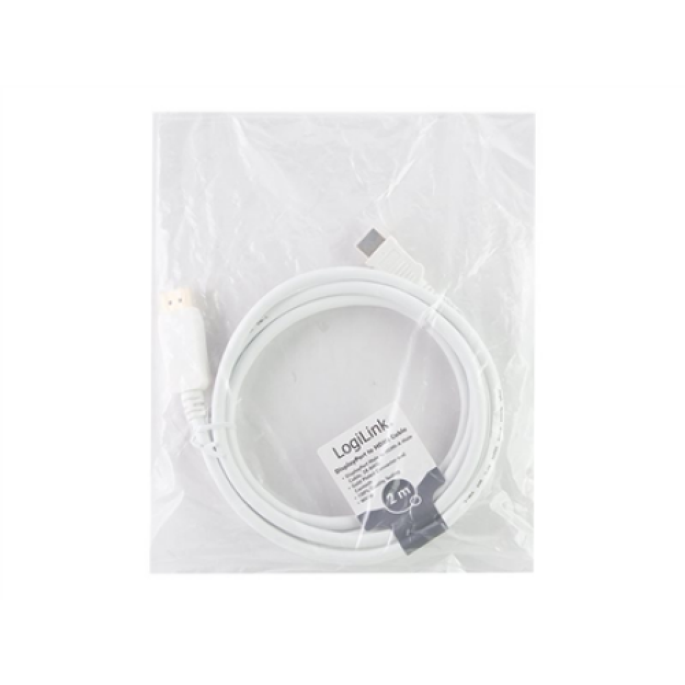 Logilink , Cable DisplayPort to HDMI , White , DP to HDMI , 2 m