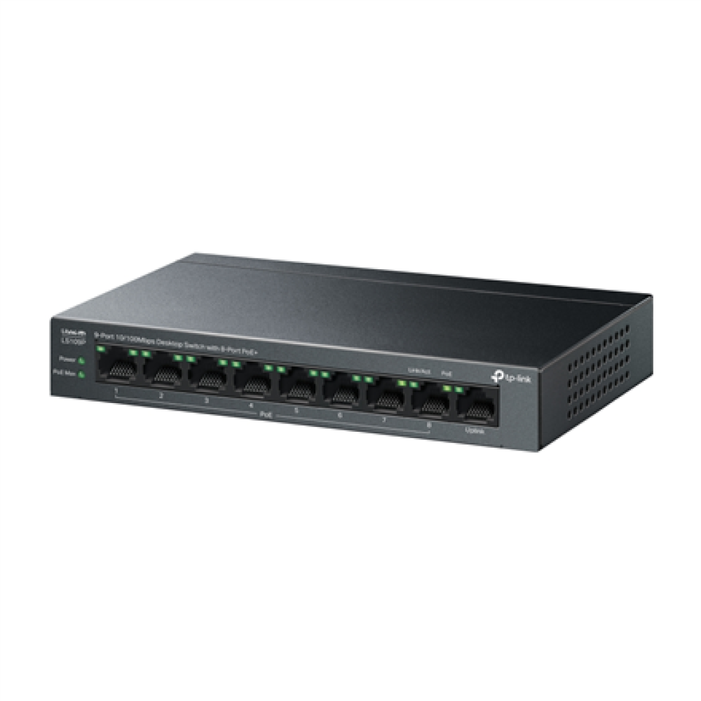 TP-LINK , 9-Port 10/100 Mbps Desktop Switch with 8-Port PoE+ , LS109P , Unmanaged , Desktop , 10/100 Mbps (RJ-45) ports quantity 9
