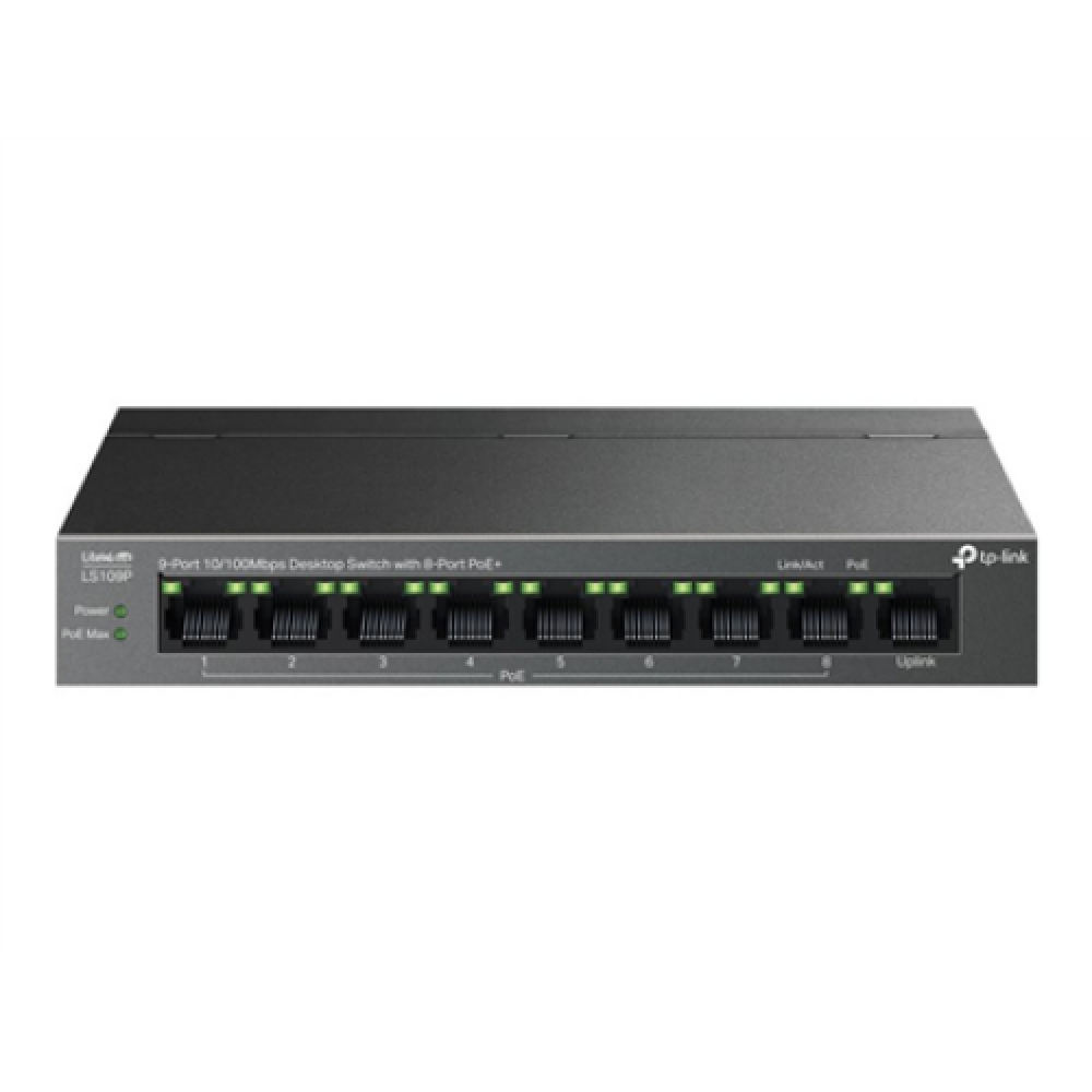 TP-LINK , 9-Port 10/100 Mbps Desktop Switch with 8-Port PoE+ , LS109P , Unmanaged , Desktop , 10/100 Mbps (RJ-45) ports quantity 9