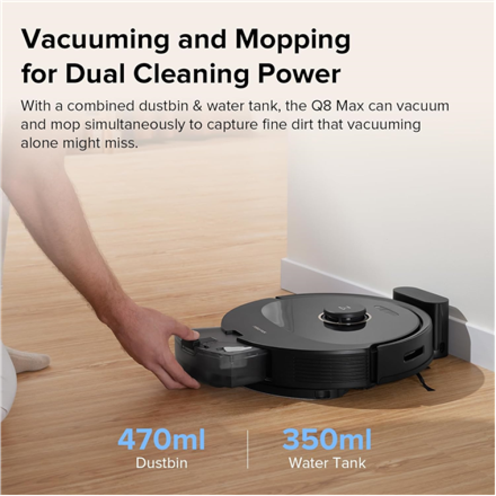 Roborock , Robot Vacuum Cleaner , Q8 Max , Wet&Dry , Operating time (max) 240 min , 5200 mAh , 5500 Pa , Black